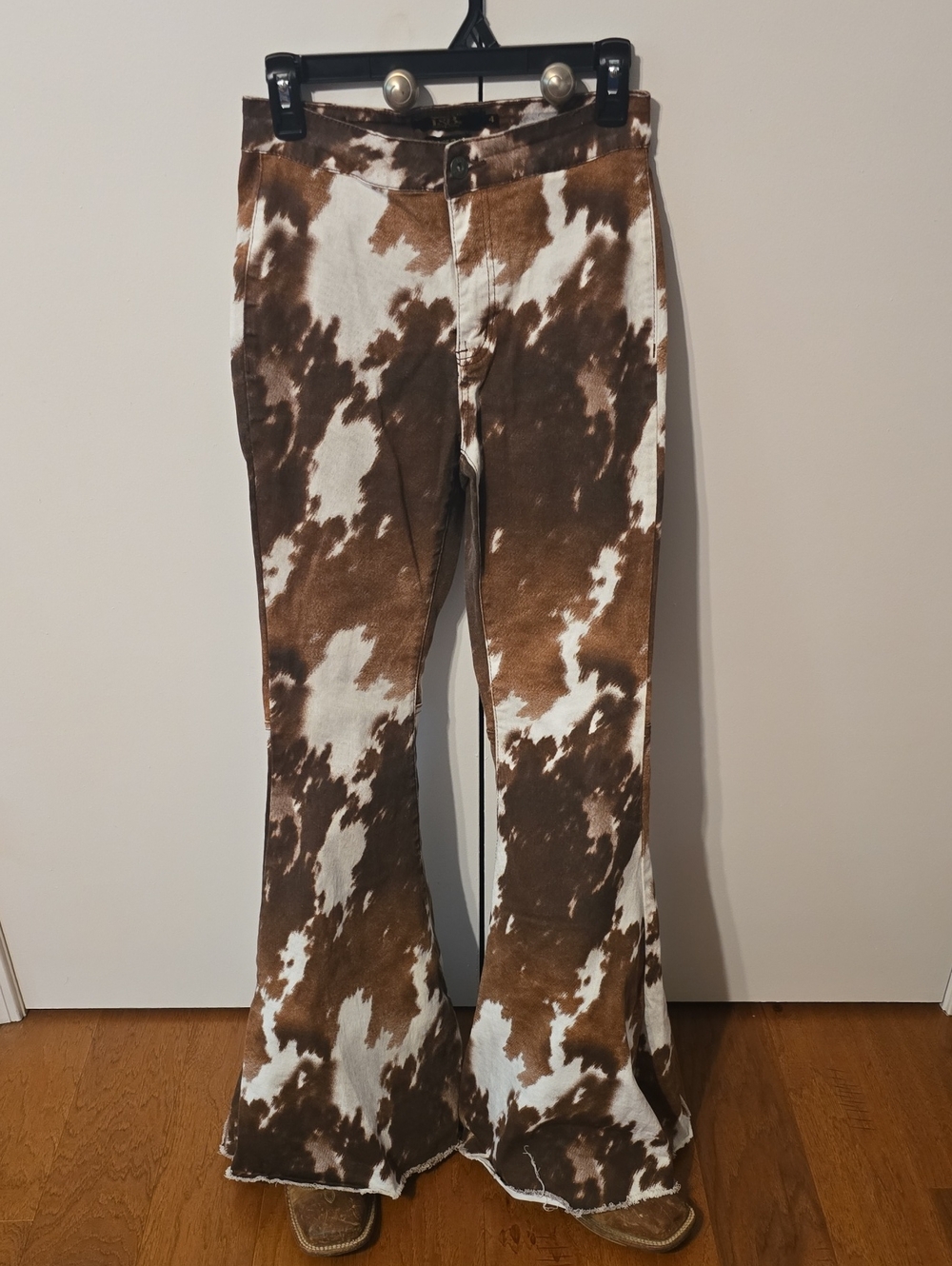 L&B Brown and White Cowprint Flare Pants
